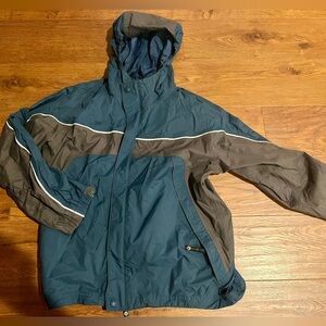 REI E1 elements youth rain jacket size XL 16-18 blue and gray